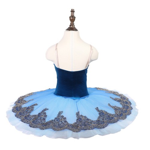 Custom size children Blue velvet competition ballet dresses professional swan lake tutu skirt classical ballet  dresses pancake skirt
